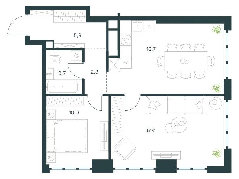 2-комн. 58.4 м²