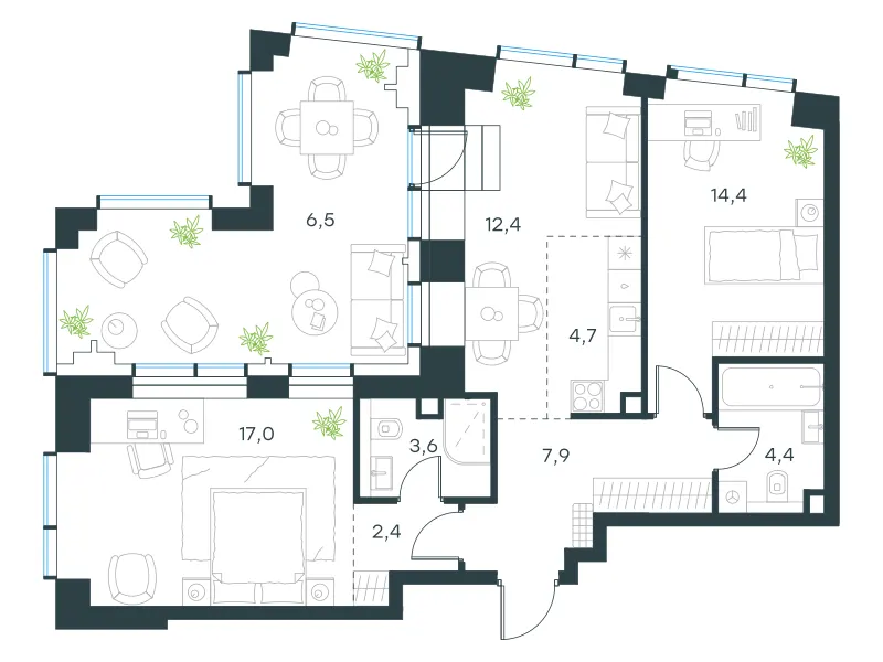 3-комн. 73,3 м²