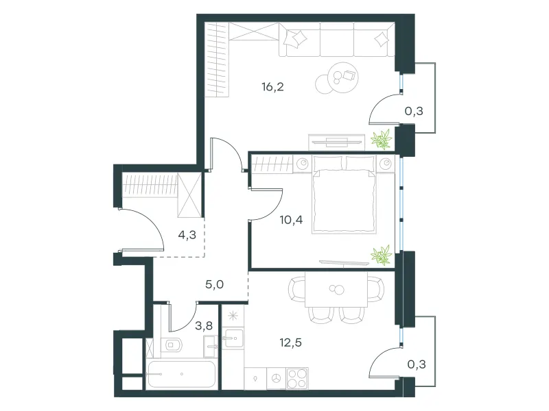 2-комн. 52.8 м²