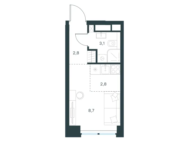 Студия 17.4 м²
