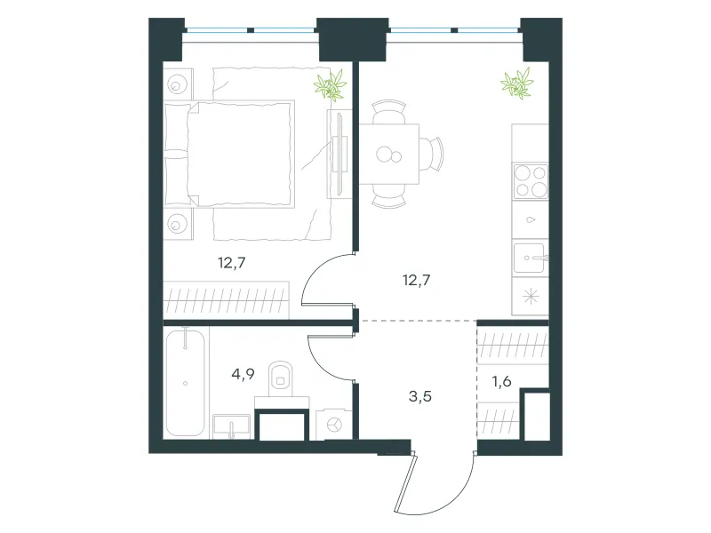 1-комн. 35.4 м²