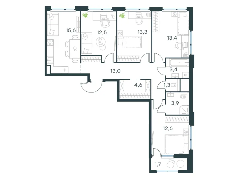 4-комн. 95.3 м²