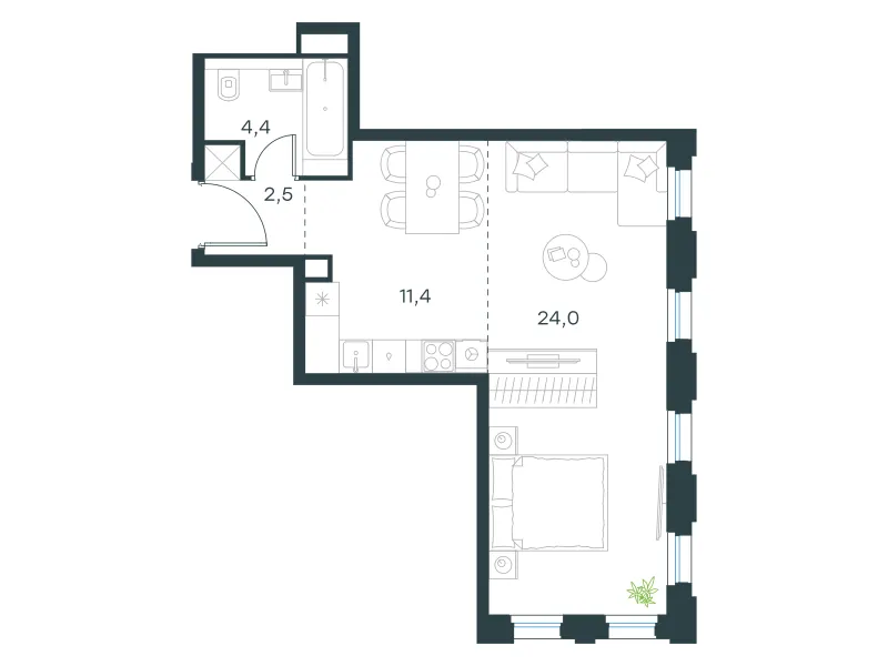 1-комн. 42.3 м²