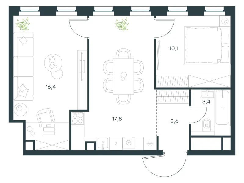 2-комн. 51.7 м²