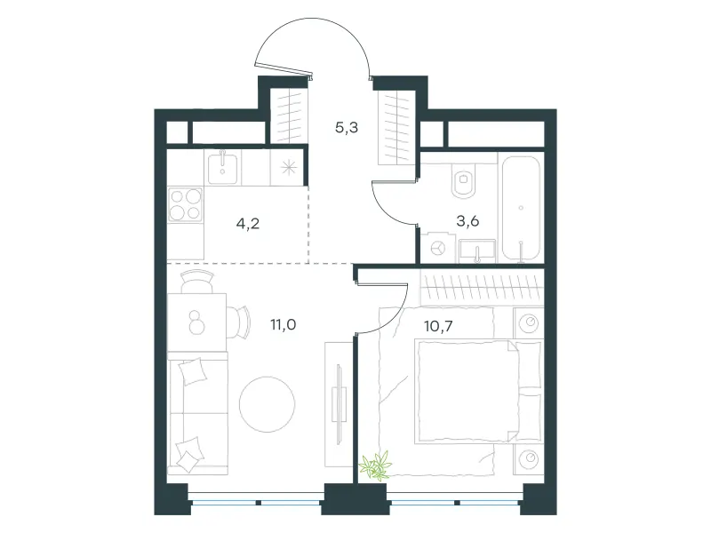 2-комн. 34.8 м²