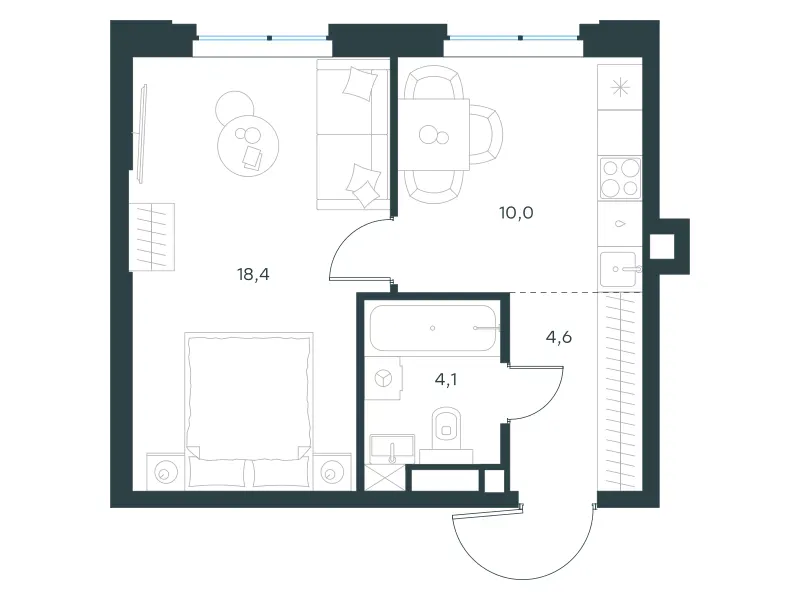 1-комн. 37.1 м²