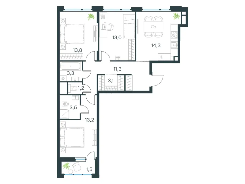 3-комн. 78.2 м²