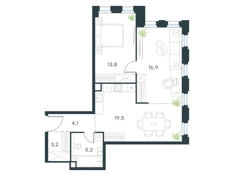 2-комн. 62.7 м²