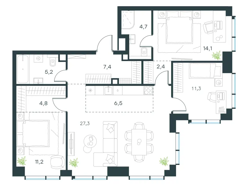 4-комн. 94.9 м²
