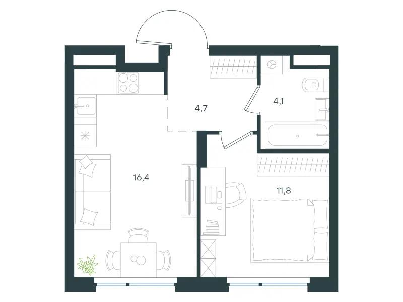 1-комн. 37 м²