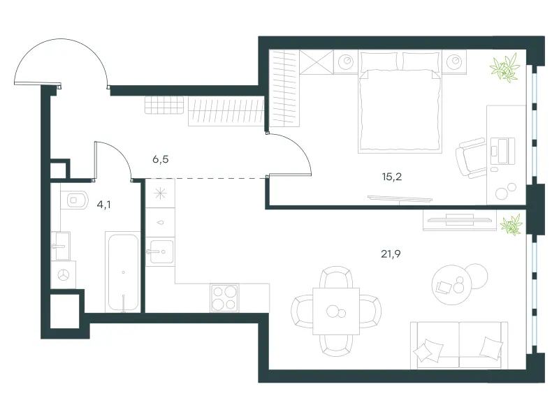 1-комн. 47.7 м²