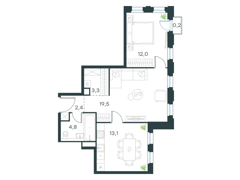 2-комн. 55.3 м²