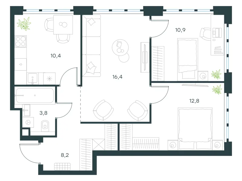 3-комн. 62.5 м²