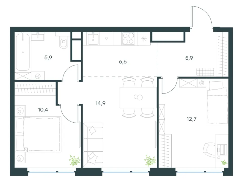 3-комн. 56,3 м²