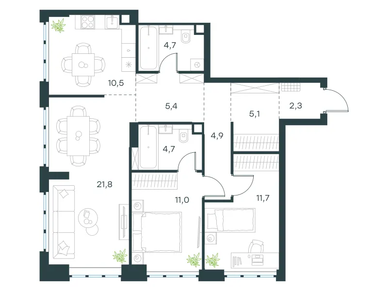 3-комн. 82.1 м²