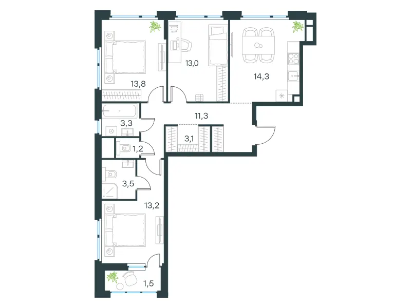 3-комн. 78.2 м²