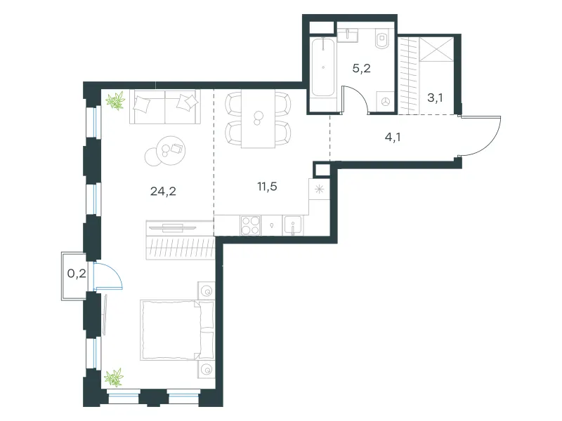 1-комн. 48.3 м²