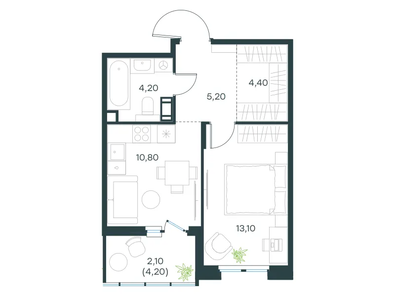 1-комн. 39.8 м²