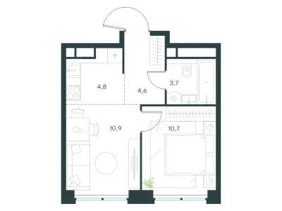 34,7 м² — планировка