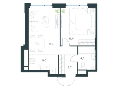 43,8 м² — планировка