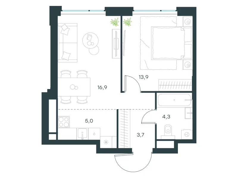 2-комн. 43.8 м²