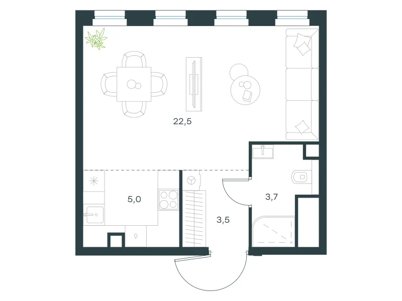 1-комн. 34.7 м²