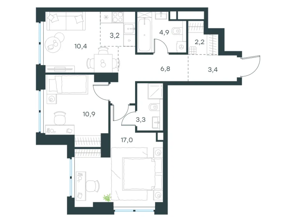 3-комн. 62,1 м²