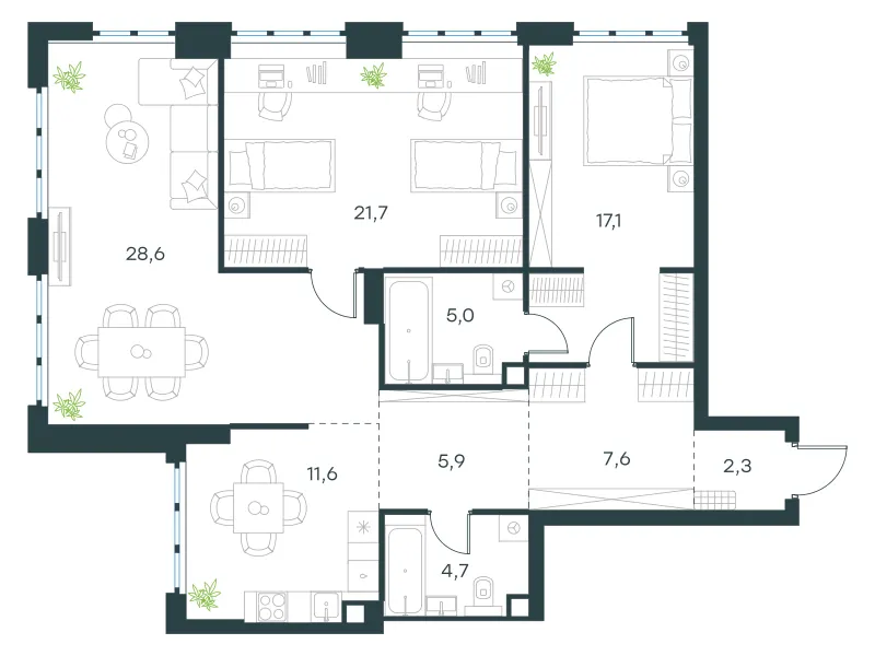 3-комн. 104.5 м²