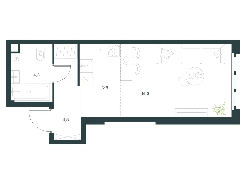 Студия 29.5 м²