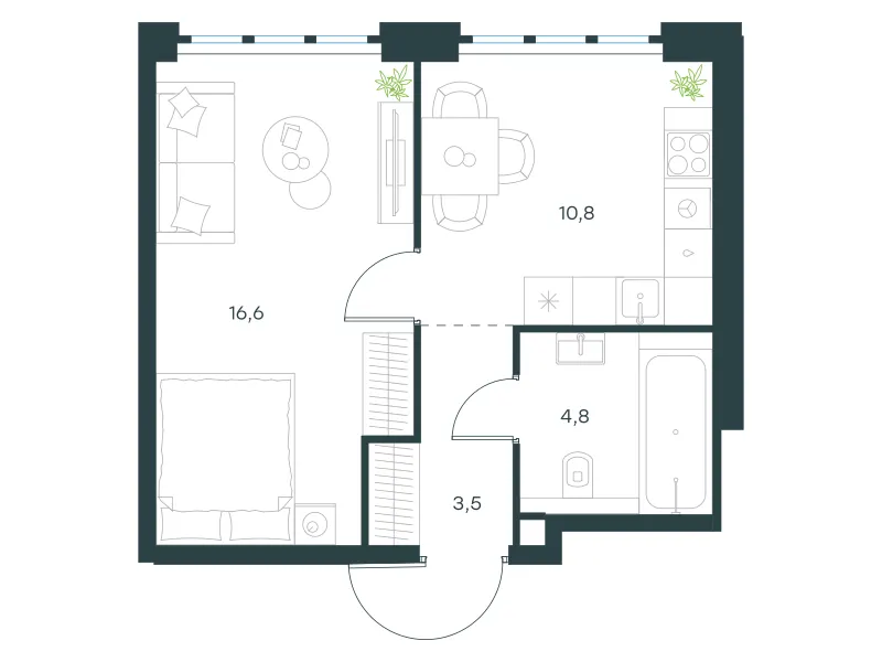 1-комн. 35.7 м²