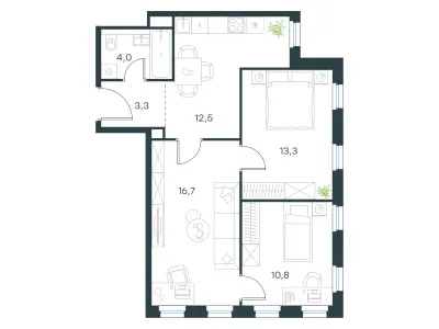 60,6 м² — планировка