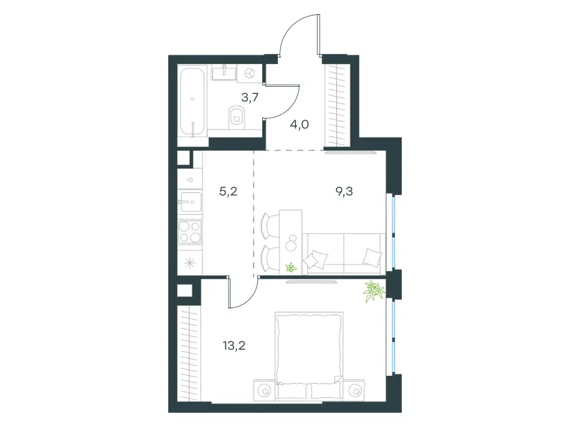 2-комн. 35.1 м²