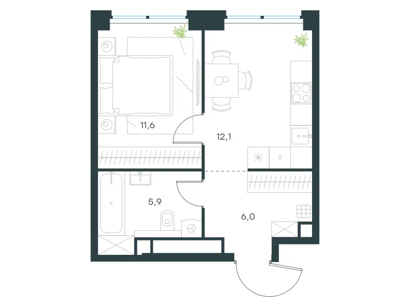 1-комн. 35.6 м²