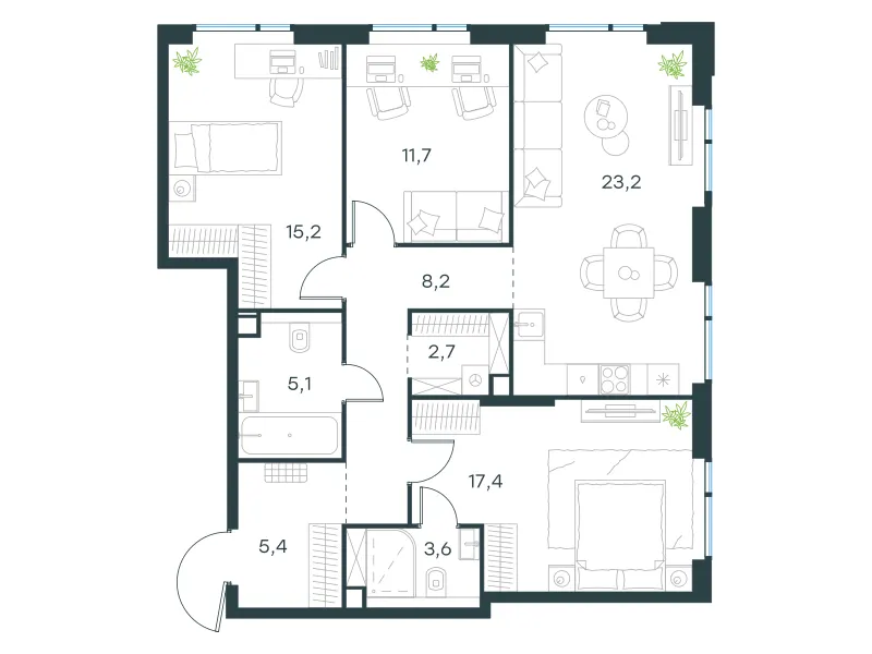 3-комн. 92.5 м²