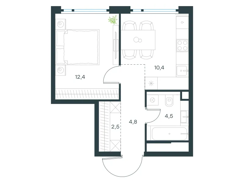 1-комн. 34.6 м²