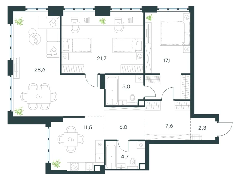 3-комн. 104.5 м²