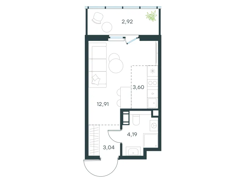 Студия 26.7 м²