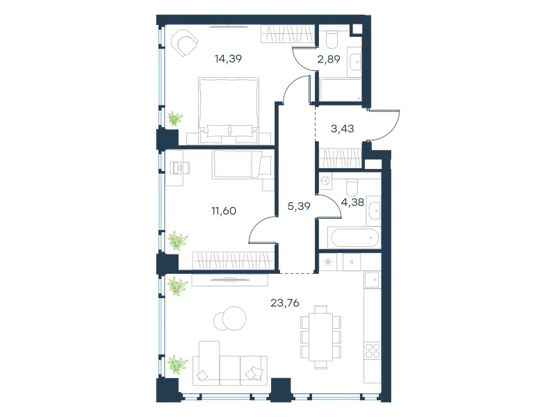 2-комн. 64.8 м²