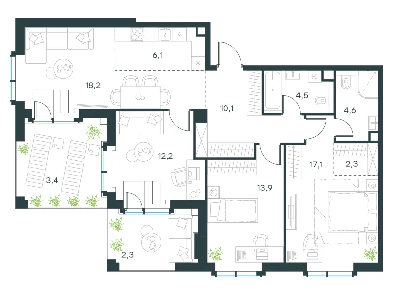 4-комн. 94.7 м²