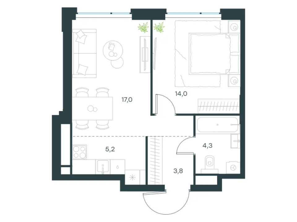 2-комн. 44,3 м²
