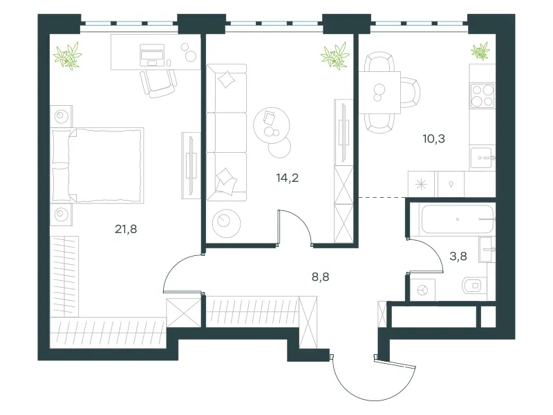 2-комн. 58.9 м²