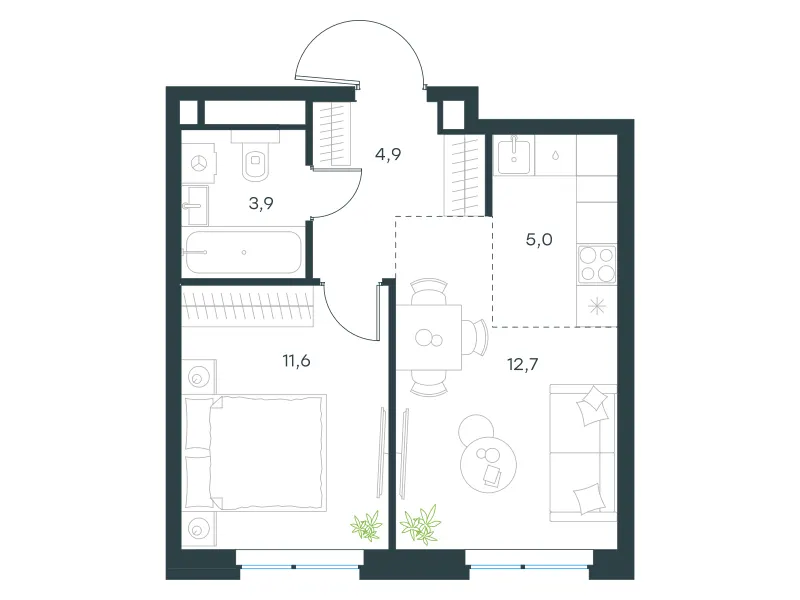 2-комн. 38.1 м²
