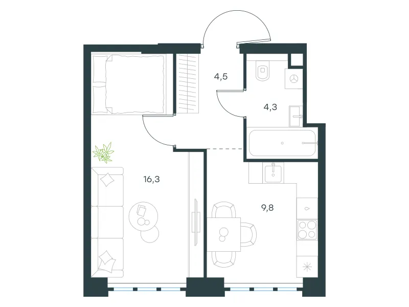 1-комн. 34,9 м²