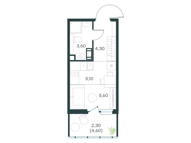 Студия 20.9 м²