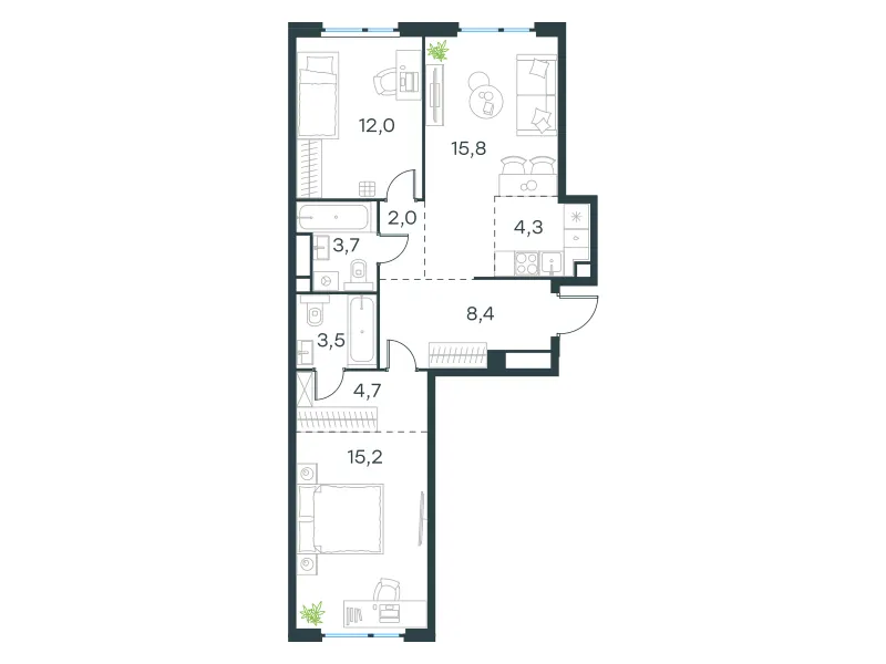 3-комн. 69.7 м²