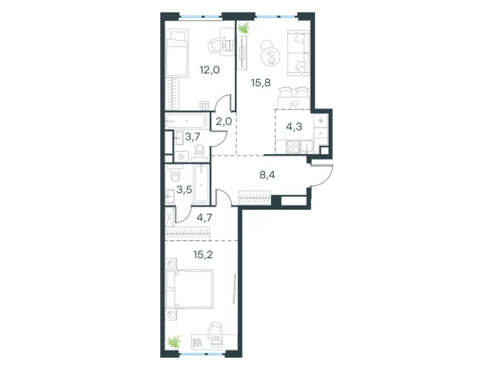 3-комн. 69,7 м²