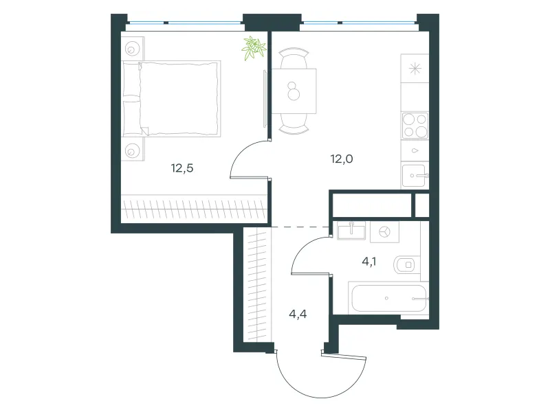1-комн. 33 м²