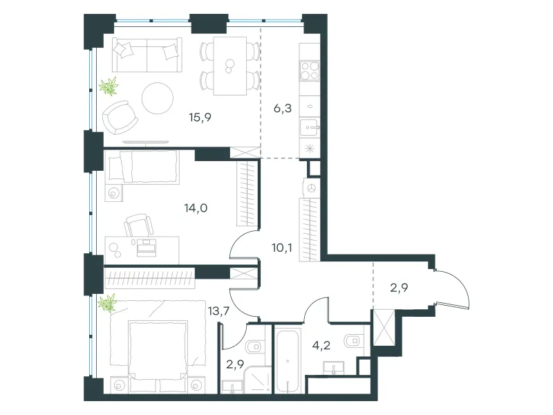 3-комн. 70 м²