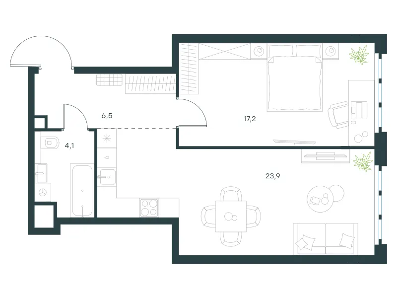 1-комн. 51.7 м²