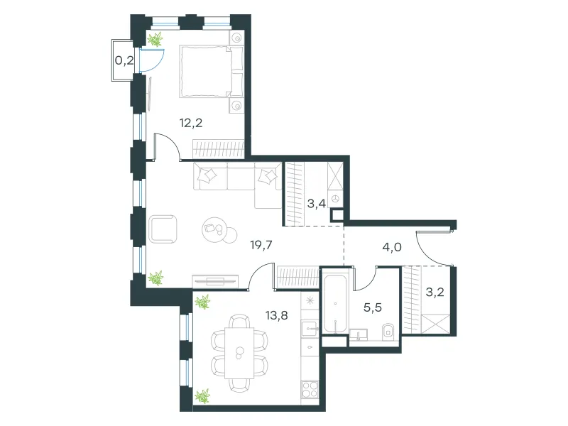 2-комн. 62 м²